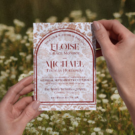 Invitación Elegant Floral Toile Script Terracotta Red Wedding