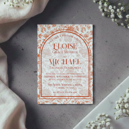 Invitación Elegant Floral Toile Script Terracotta Red Wedding