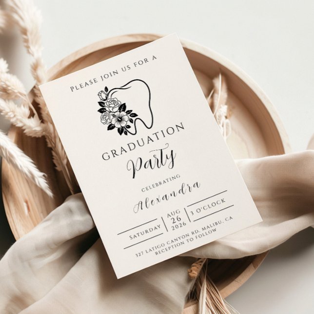 Invitación Elegant Floral Tooth Dental Graduation (Subido por el creador)
