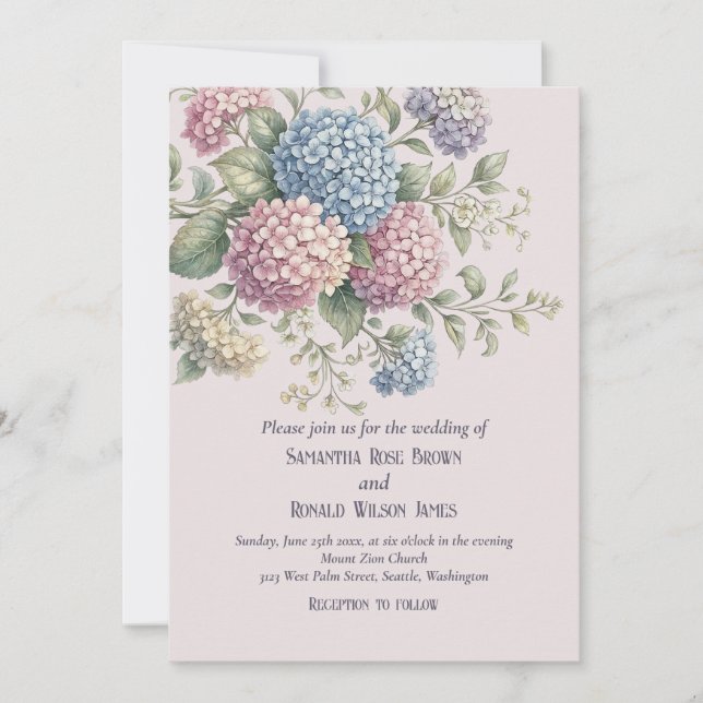 Invitación Elegant Floral Vintage Blush Hydrangea Wedding  (Anverso)