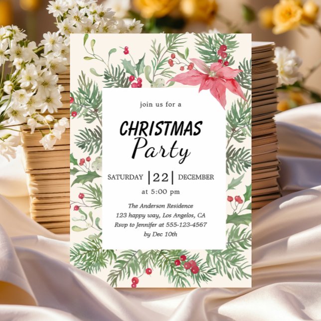 Invitación Elegant Floral Watercolor Christmas Party  (Subido por el creador)