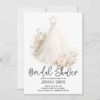 Invitación Elegant Floral Wedding Dress Bridal Shower