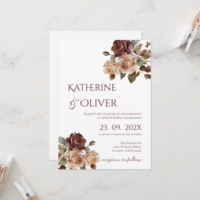 Invitación Elegant Floral Wedding Invitation (Anverso/Reverso In Situ)