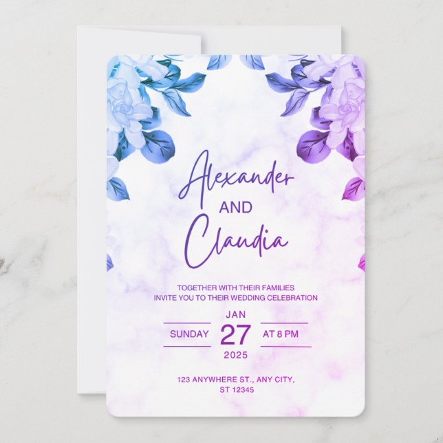 Invitación Elegant  Floral Wedding Invitation  (Anverso)