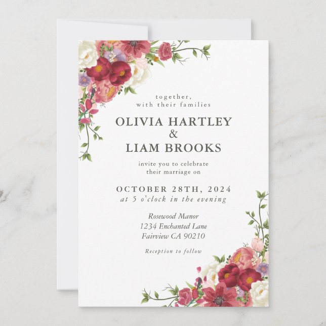 Invitación Elegant Floral Wedding Invitation  (Anverso)