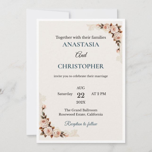 Invitación Elegant Floral Wedding Invitation (Anverso)