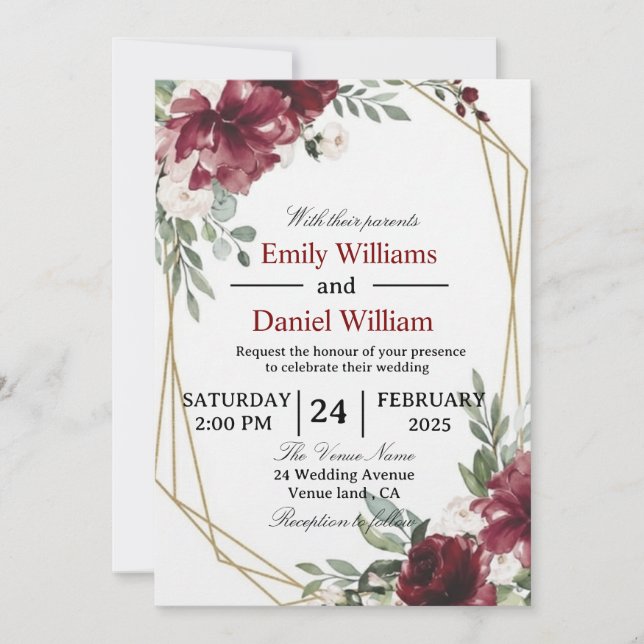 Invitación Elegant Floral Wedding Invitation Card (Anverso)