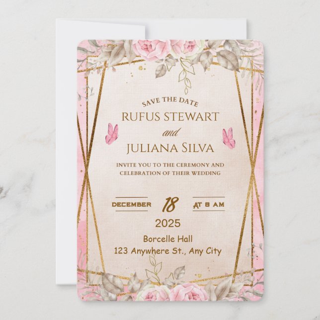 Invitación Elegant Floral Wedding Invitation Card (Anverso)