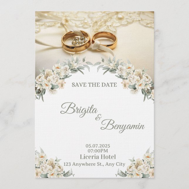 Invitación Elegant Floral Wedding Invitation – Customizable  (Anverso)