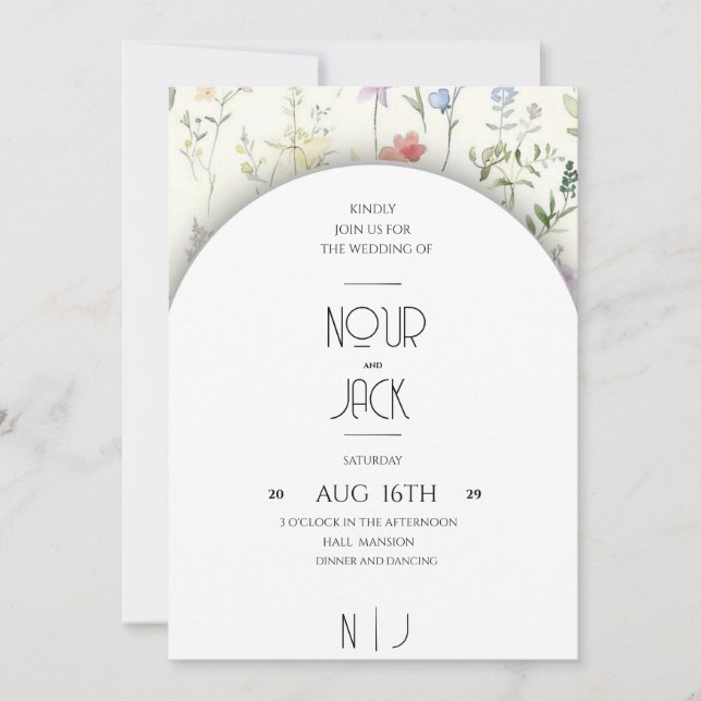 Invitación Elegant Floral Wedding Invitation – Customizable W (Anverso)