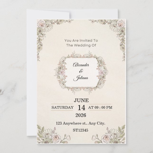 Invitación Elegant Floral Wedding Invitation | Editable Moder (Anverso)