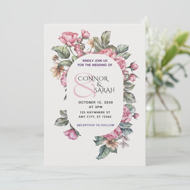 Invitación Elegant Floral Wedding Invitation – Minimalist Des (Anverso de pie)