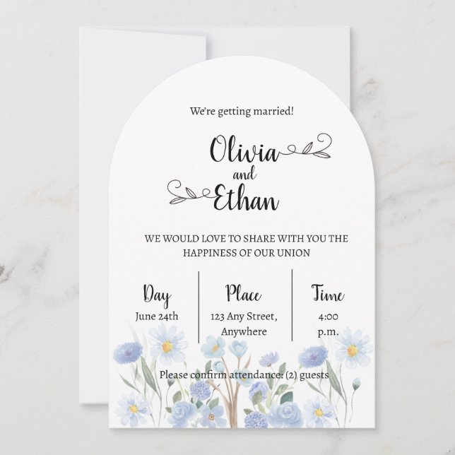 Invitación Elegant Floral Wedding Invitation – Modern Arch De (Anverso)