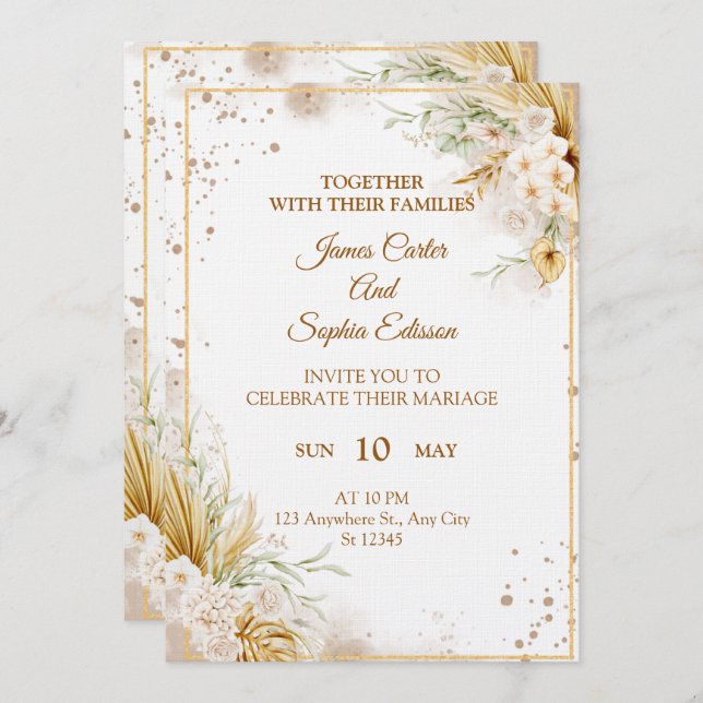 Invitación Elegant Floral Wedding Invitation – Modern card (Anverso / Reverso)