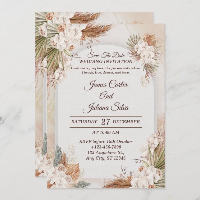 Invitación Elegant Floral Wedding Invitation Modern card (Anverso / Reverso)