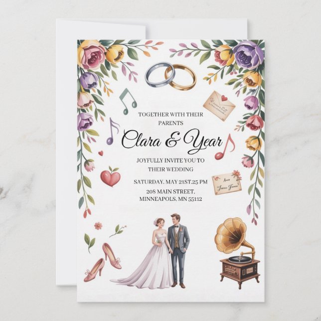 Invitación Elegant Floral Wedding Invitation | Romantic Garde (Anverso)
