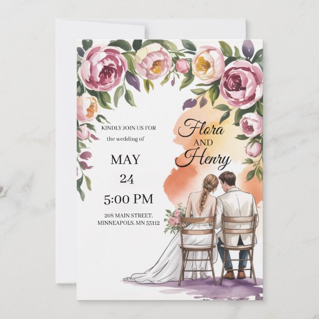Invitación Elegant Floral Wedding Invitation | Romantic Garde (Anverso)