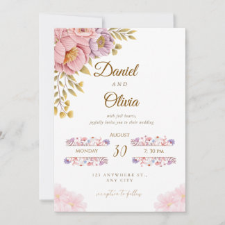 Invitación Elegant Floral Wedding Invitation | Romantic Pink