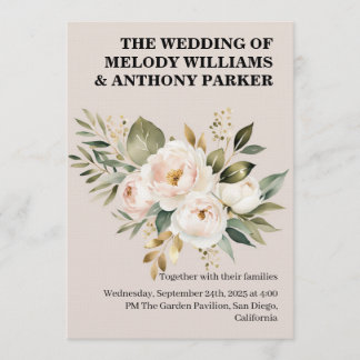 Invitación Elegant Floral Wedding Invitation | White Rose & E