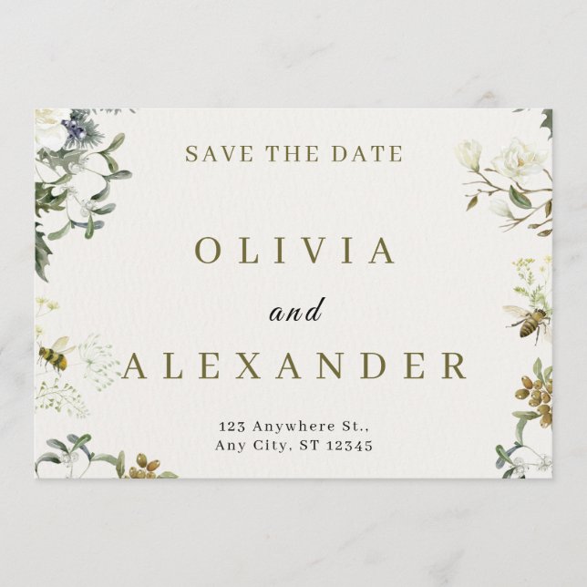 Invitación Elegant Floral Wedding Save the Date | Watercolor  (Anverso)