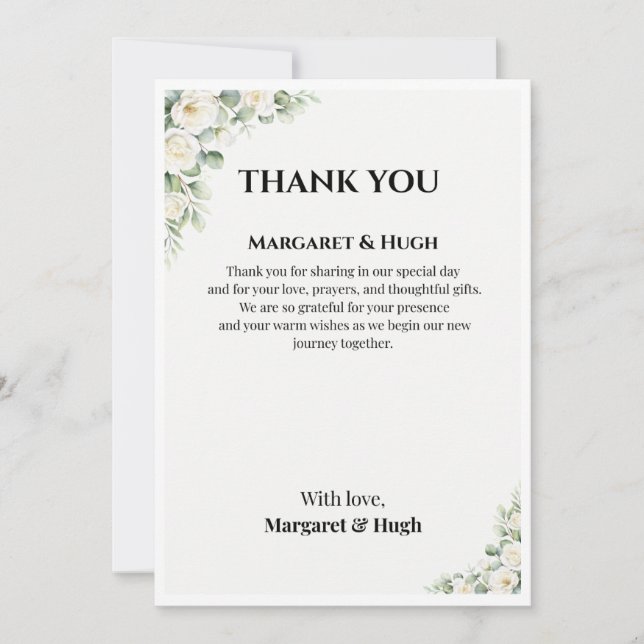 Invitación Elegant Floral Wedding Thank You Card (Anverso)