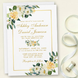 Invitación Elegant Floral Yellow Gold White Green Wedding