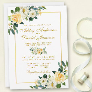 Invitación Elegant Floral Yellow Gold White Green Wedding
