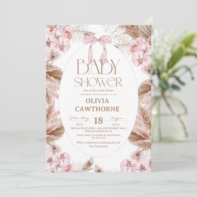 Invitación Elegant Flower Dusty Pink Whimsical Baby Shower  (Anverso de pie)