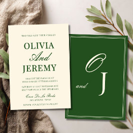 Invitación Elegant Forest Green & Cream Old Money Wedding