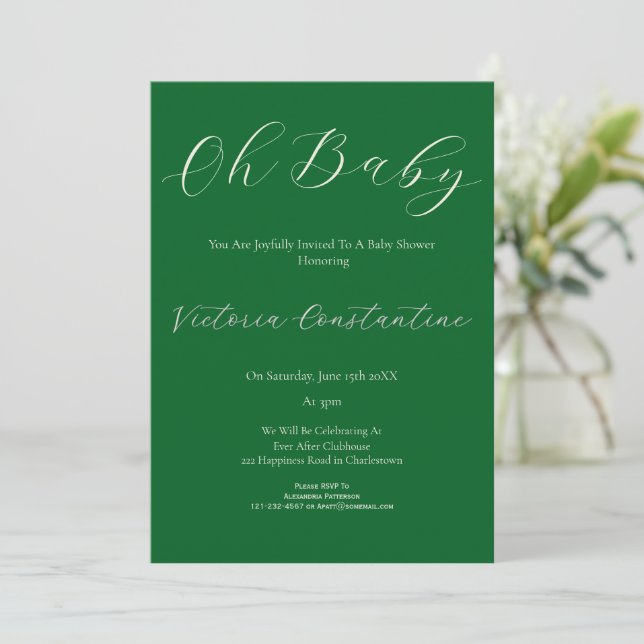 Invitación Elegant Forest Green Oh Baby Shower Invitation (Anverso de pie)