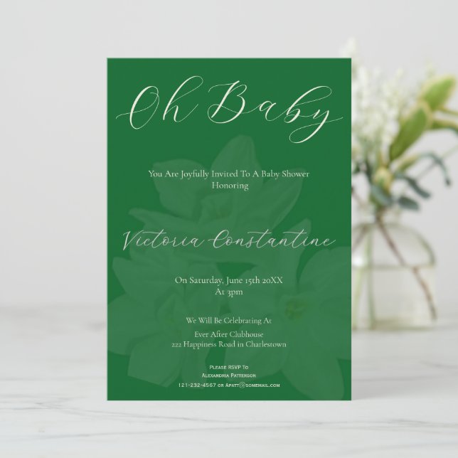 Invitación Elegant Forest Green Oh Baby Shower Invitation (Anverso de pie)