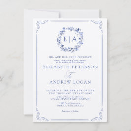 Invitación Elegant Formal Calligraphy Floral Wreath Wedding