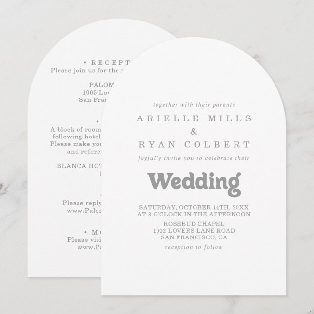 Invitación Elegant Formal Minimal Front & Back Wedding  (Anverso / Reverso)