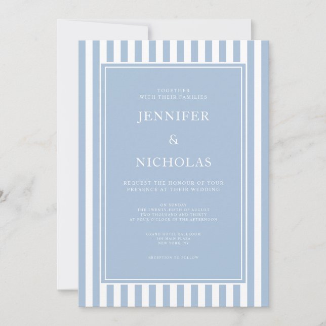 Invitación Elegant Formal Powder Blue Stripes Wedding (Anverso)