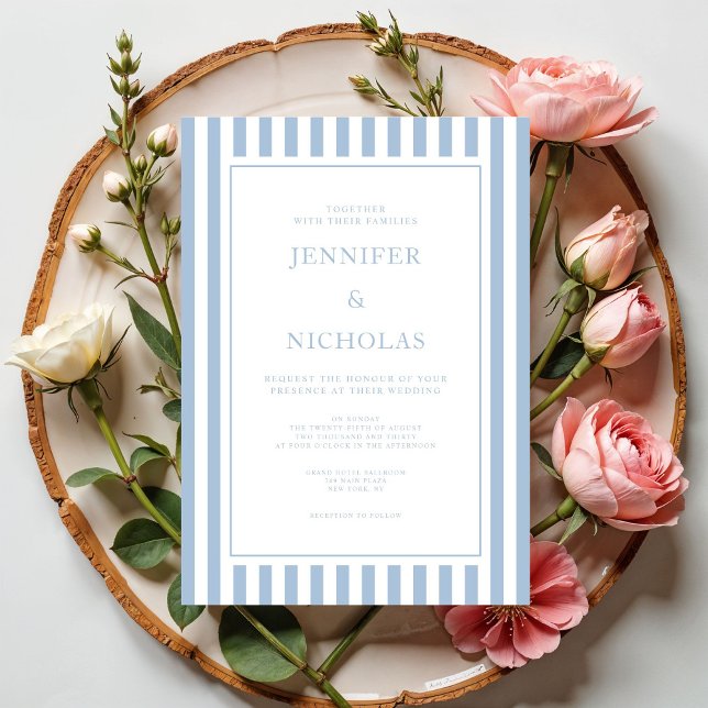 Invitación Elegant Formal Powder Blue Stripes Wedding (Elegant Formal Powder Blue Stripes Wedding Invitation)