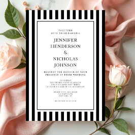 Invitación Elegant Formal Stripes Black And White Wedding