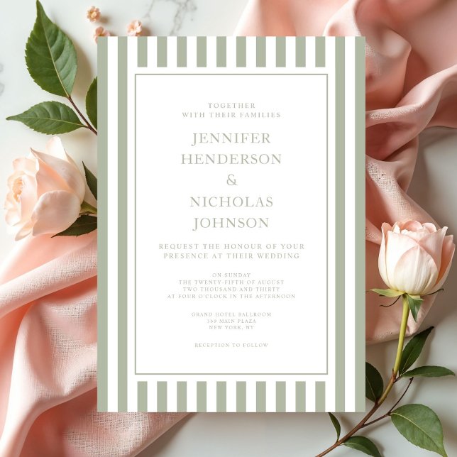 Invitación Elegant Formal Stripes Sage Green Wedding (Elegant Formal Stripes Sage Green Wedding Invitation
)