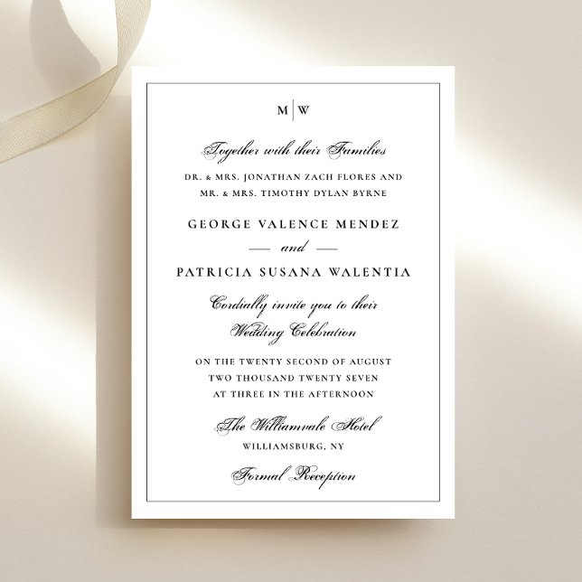 Invitación Elegant Frame Classic Monogram Black White Wedding (Subido por el creador)