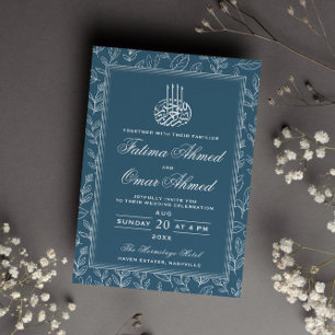 Invitación Elegant Frame Ornate Blue Islamic Muslim Wedding