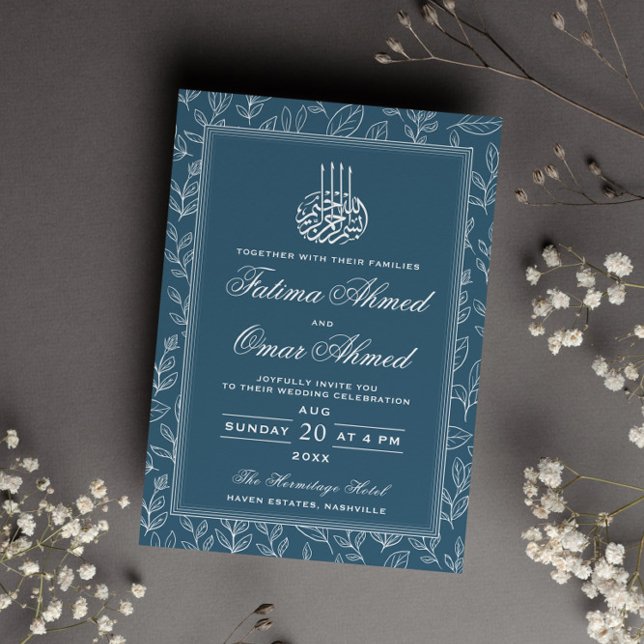 Invitación Elegant Frame Ornate Blue Islamic Muslim Wedding (Subido por el creador)