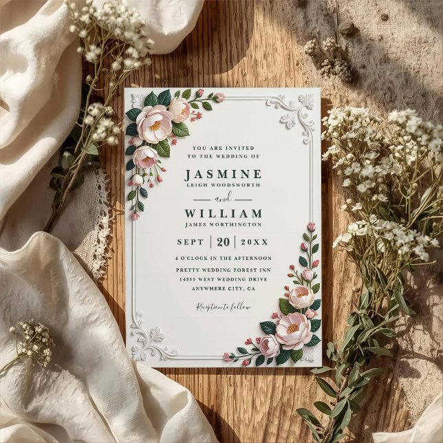 Invitación Elegant Framed Peonies Elegant QR Code Wedding (Subido por el creador)
