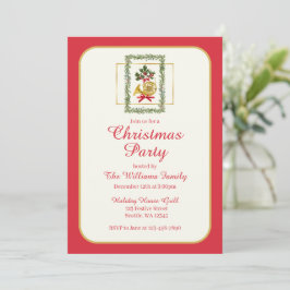 Invitación Elegant French Horn Christmas Cherry Red
