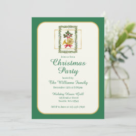 Invitación Elegant French Horn Christmas Green