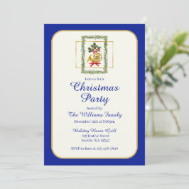 Invitación Elegant French Horn Christmas Royal Blue