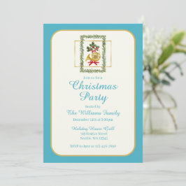 Invitación Elegant French Horn Christmas Turquoise
