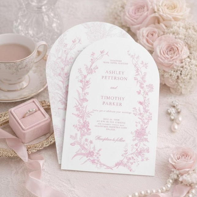 Invitación Elegant French Pink Toile Floral Wedding  (Subido por el creador)