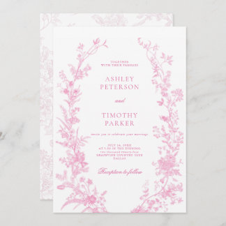 Invitación Elegant French Pink Toile Floral Wedding 