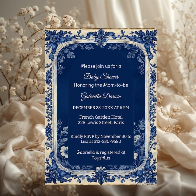 Invitación Elegant French Toile Parisian Poetic Baby Shower  (Elegant French Toile Parisian Poetic Baby Shower Invitation)