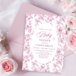 Invitación Elegant French Toile Roses Pink Baby Shower Invite