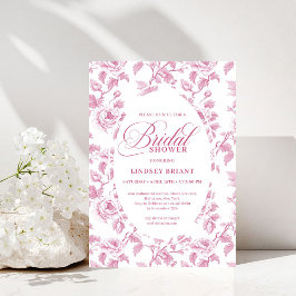 Invitación Elegant French Toile Roses Pink Bridal Shower 
